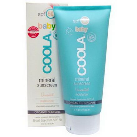 COOLA Organic Suncare Collection, Mineral Baby, Mineral Sunscreen, SPF 50, Unscented Moisturizer 90ml