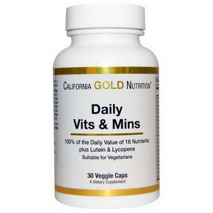 California Gold Nutrition, Daily Vits&Mins, 30 Veggie Caps