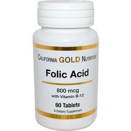 California Gold Nutrition, Folic Acid, 800mcg, 60 Tablets