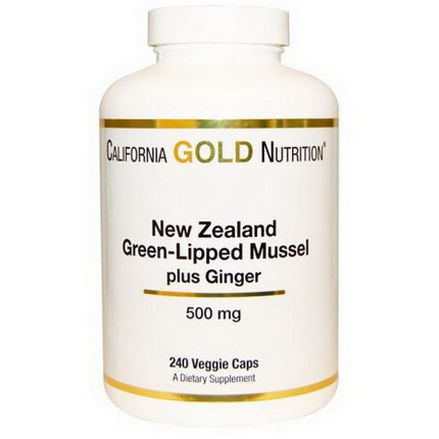 California Gold Nutrition, New Zealand, Green-Lipped Mussel Plus Ginger, 500mg, 240 Veggie Caps