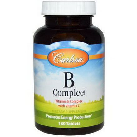 Carlson Labs, B-Compleet, Vitamin B Complex with Vitamin C, 180 Tablets