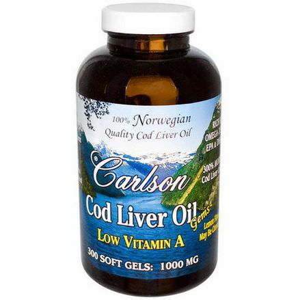 Carlson Labs, Cod Liver Oil Gems, Low Vitamin A, Lemon Flavor, 1000mg, 300 Soft Gels
