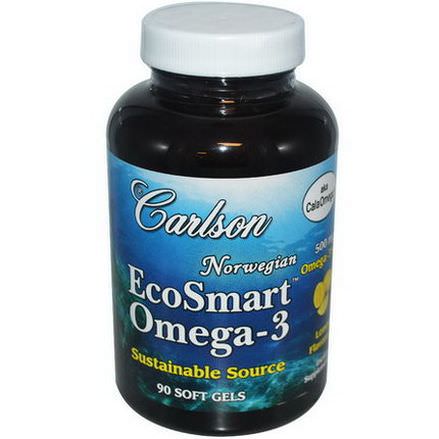 Carlson Labs, EcoSmart Omega-3, Lemon Flavored, 500mg, 90 Soft Gels