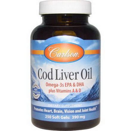 Carlson Labs, Cod Liver Oil, 390mg, 250 Soft Gels