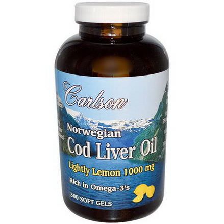 Carlson Labs, Norwegian Cod Liver Oil, Lightly Lemon, 1000mg, 300 Soft Gels