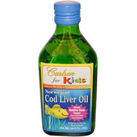 Carlson Labs, Norwegian Cod Liver Oil for Kids, Bubble Gum 250ml
