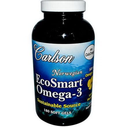 Carlson Labs, Norwegian EcoSmart Omega-3, Lemon Flavored, 500mg, 180 Softgels