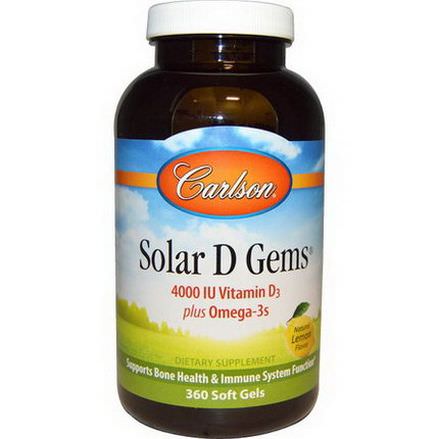 Carlson Labs, Solar D Gems, Natural Lemon Flavor, 4000 IU, 360 Soft Gels