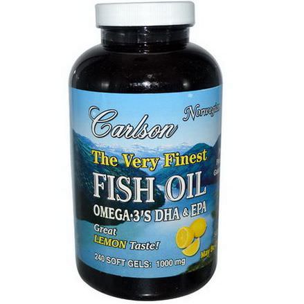 Carlson Labs, The Very Finest Fish Oil, 1000mg, Lemon, 240 Soft Gels