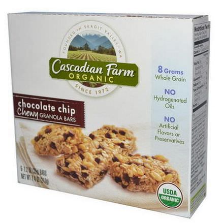 Cascadian Farm, Organic Chewy Granola Bars, Chocolate Chip, 6 Bars 35g Each