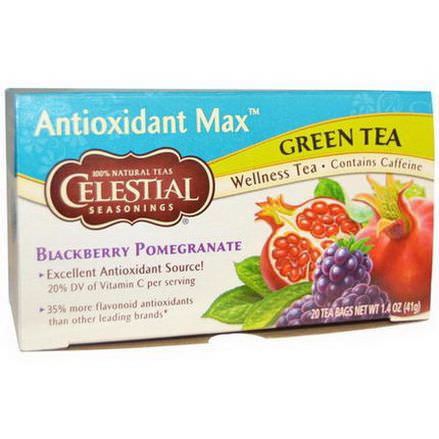 Celestial Seasonings, Antioxidant Max, Green Tea, Blackberry Pomegranate, 20 Tea Bags 41g