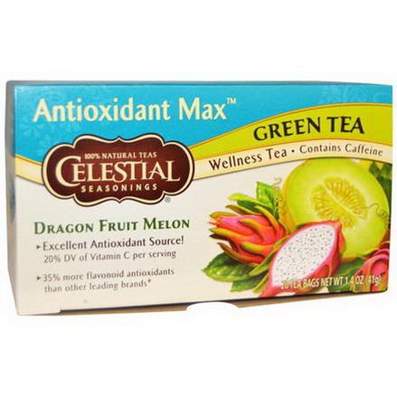 Celestial Seasonings, Antioxidant Max, Green Tea, Dragon Fruit Melon, 20 Tea Bags 41g