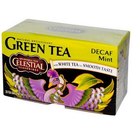 Celestial Seasonings, Green Tea, with White Tea, Decaf Mint, 20 Tea Bags 34g