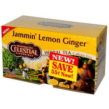 Celestial Seasonings, Herbal Tea, Jammin'Lemon Ginger, Caffeine Free, 20 Tea Bags 45g