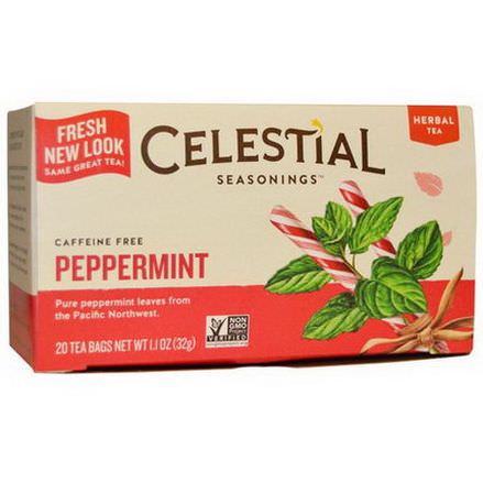 Celestial Seasonings, Herbal Tea, Peppermint, Caffeine Free, 20 Tea Bags 32g