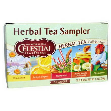 Celestial Seasonings, Herbal Tea Sampler, Caffeine Free, 5 Flavors, 18 Tea Bags 30g