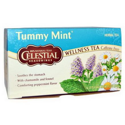 Celestial Seasonings, Tummy Mint Herbal Tea, Caffeine Free, 20 Tea Bags 37g
