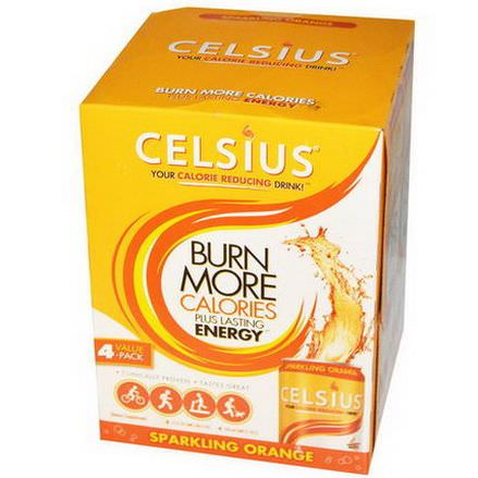 Celsius, Your Calorie Reducing Drink, Sparkling Orange, 4 Pack, 12 fl oz Each
