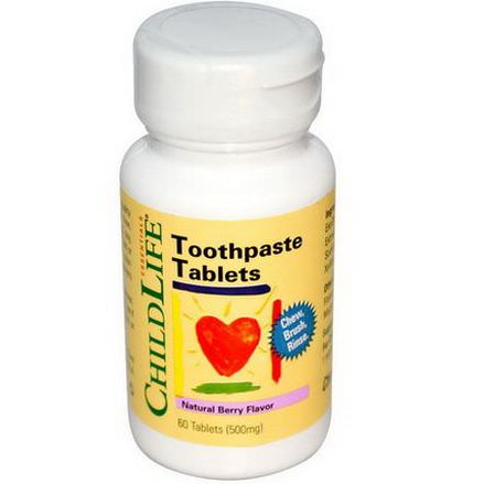 ChildLife, Essentials, Toothpaste Tablets, Natural Berry Flavor, 500mg, 60 Tablets