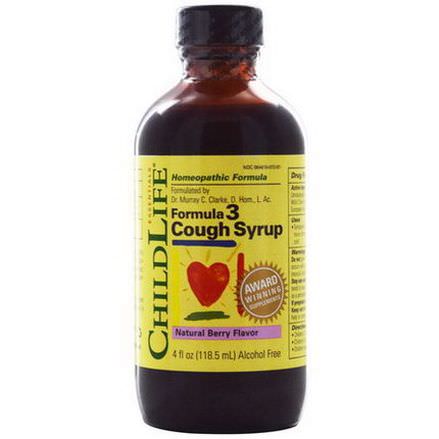 ChildLife, Formula 3 Cough Syrup, Alcohol Free, Natural Berry Flavor 118.5ml