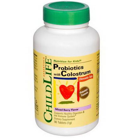 ChildLife, Probiotics with Colostrum, Mixed Berry Flavor, 90 Chewable Tablets