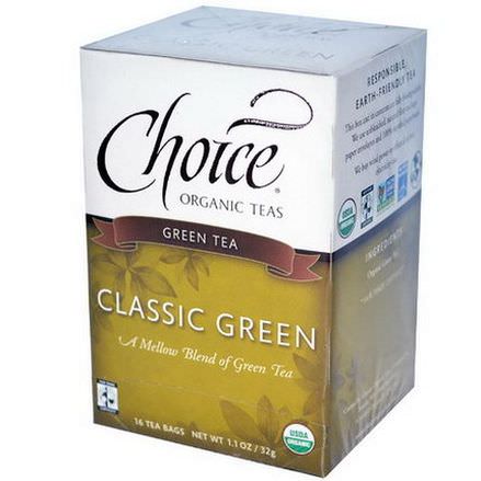 Choice Organic Teas, Green Tea, Classic Green, 16 Tea Bags 32g