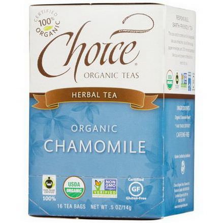 Choice Organic Teas, Herbal Tea, Organic, Chamomile, Caffeine-Free, 16 Tea Bags 14g