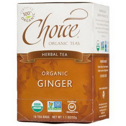 Choice Organic Teas, Herbal Tea, Organic Ginger, Caffeine Free, 16 Tea Bags 32g