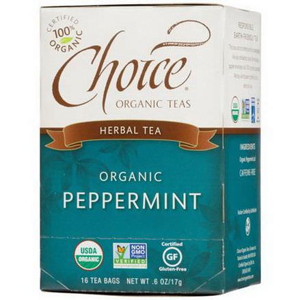 Choice Organic Teas, Herbal Tea, Organic, Peppermint, Caffeine-Free, 16 Tea Bags 17g