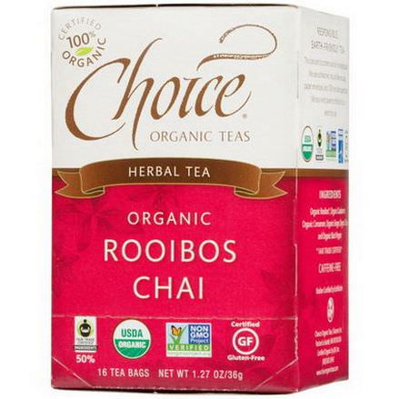 Choice Organic Teas, Herbal Tea, Organic, Rooibos Chai, Caffeine-Free, 16 Tea Bags 36g