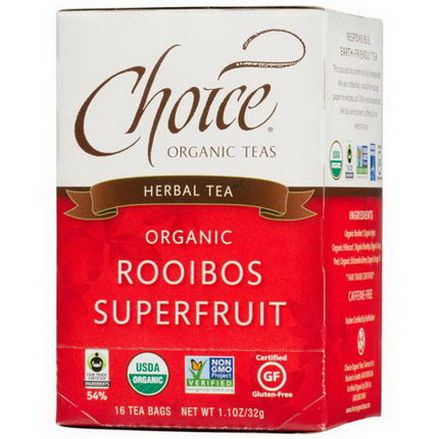 Choice Organic Teas, Herbal Tea, Organic Rooibos Superfruit, Caffeine Free, 16 Tea Bags 32g