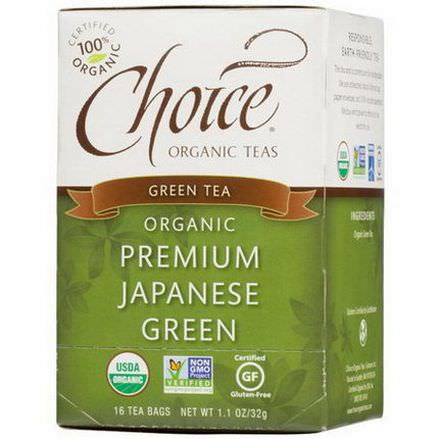Choice Organic Teas, Organic, Green Tea, Premium Japanese Green, 16 Tea Bags 32g