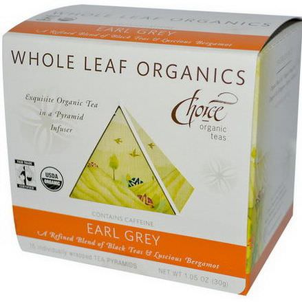 Choice Organic Teas, Whole Leaf Organics, Earl Grey, Caffeinated, 15 Tea Pyramids 30g
