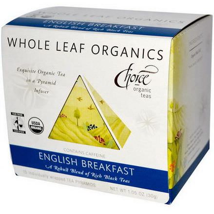 Choice Organic Teas, Whole Leaf Organics, English Breakfast, 15 Tea Pyramids 30g