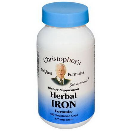 Christopher's Original Formulas, Herbal Iron Formula, 475mg, 100 Veggie Caps