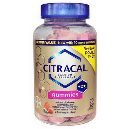 Citracal, Calcium Supplement D3 Gummies, Natural Blueberry, Strawberry, and Watermelon, 70 Gummies