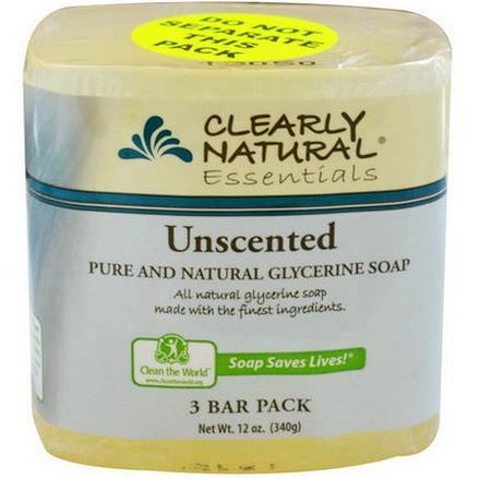 Clearly Natural, Pure and Natural Glycerine Soap, Unscented, 3 Bar Pack, 4 oz Each