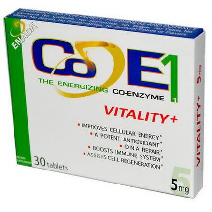 Co - E1, The Energizing Co-Enzyme 1, Vitality+, 5mg, 30 Tablets