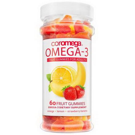 Coromega, Omega-3 Fruit Gummies for Adults, Orange, Lemon, Strawberry Banana, 60 Fruit Gummies