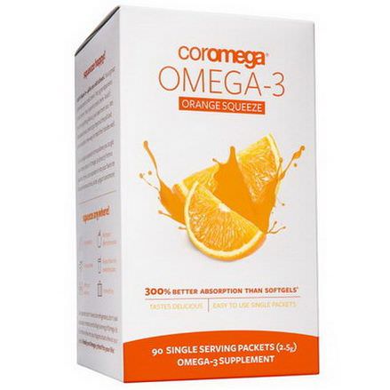 Coromega, Omega-3 Orange Squeeze, 90 Packets, 2.5g Each