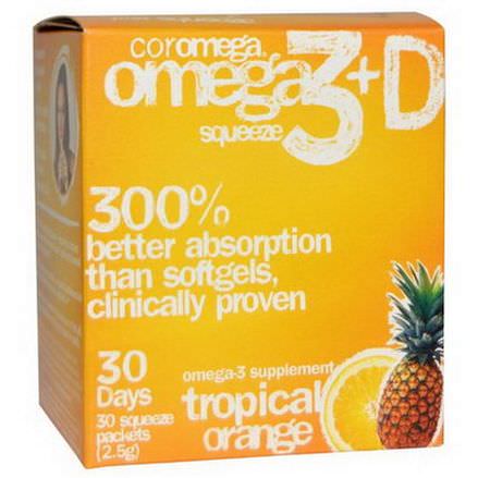 Coromega, Omega3+D Squeeze, Tropical Orange, 30 Squeeze Packets, 2.5g Each