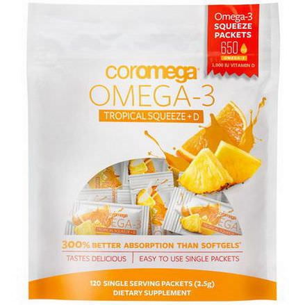 Coromega, Omega-3, Tropical Squeeze D, 120 Single Serving Packets, 2.5g Each