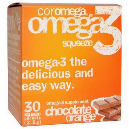 Coromega, Omega3 Squeeze, Chocolate Orange, 30 Squeeze Packets, 2.5g Each