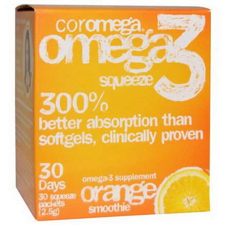 Coromega, Omega3 Squeeze, Orange Smoothie, 30 Squeeze Packets, 2.5g Each