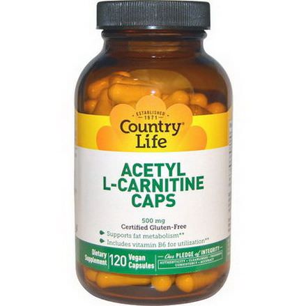 Country Life, Acetyl L-Carnitine Caps, 500mg, 120 Veggie Caps