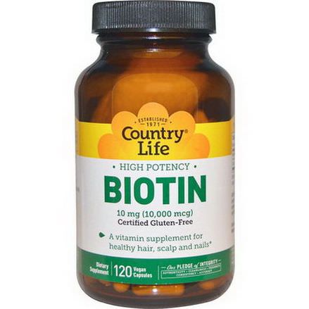 Country Life, Biotin, High Potency, 10mg, 120 Vegan Caps