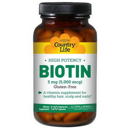 Country Life, Biotin, High Potency, 5mg, 120 Vegan Caps