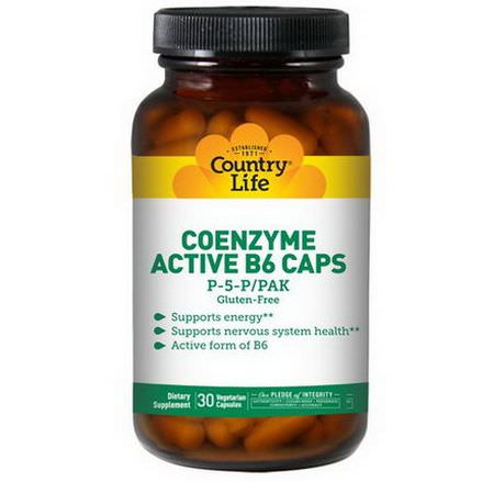 Country Life, Coenzyme Active B6 Caps, P-5-P/PAK, 30 Veggie Caps