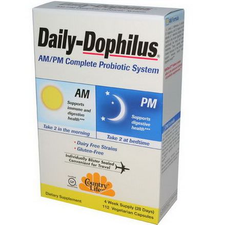 Country Life, Daily-Dophilus, AM/PM Complete Probiotic System, 112 Veggie Caps
