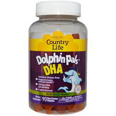 Country Life, Dolphin Pals, DHA, 3 Great Flavors, 90 Sour Gummy Dolphins